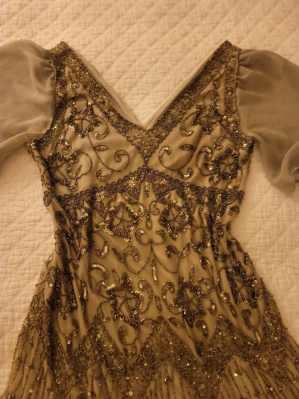 Beaded V-Neck Champagne Evening Dress